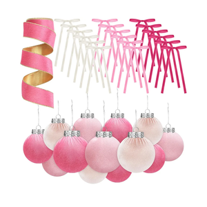 Syhood 38 Pcs Christmas Velvet Ornaments Decor Kit 2.36'' 18 Pcs Christmas Tree Ornaments Balls 18 Vintage Velvet Bows 5.5 Yard Ribbon for Xmas Tree Hanging Decorations, Pink