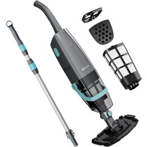 Handheld Pool Vacuum for Above & Inground Pools, with 23.5 Gal/Min Suction, 60 Min Runtime, Dual-Phase Cleaning System,65in Telescopic Pole, for Spas & Hot Tubs,Matte Black