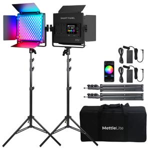 Mettlelite SPL210C Light Kit 2 Packs, RGB LED Video Light with APP Control, 360° Full Color RGB, 2800K-8000K, CRI/TLCI 97+, 10 Scenes, Photography Studio Light Kit with Light Stand for Photo and Video