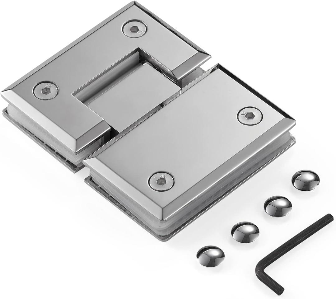 Ranbo Heavy Duty 180 Degree Shower Door Hinge, Solid 5mm 304 Stainless Steel, Glass-to-Glass Mount, for 5/16"-1/2" (8mm-12mm) Frameless Doors, One-Piece Precision Cast, Polished Chrome, 1 PC Ranbo Heavy Duty 180 Degree Shower Door Hinge, Solid 5mm 304 Stainless Steel, Glass-to-Glass Mount, for 5/16"-1/2" (8mm-12mm) Frameless Doors, One-Piece Precision Cast, Polished Chrome, 1 PC