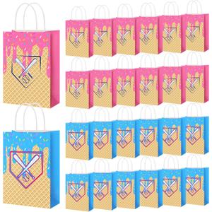 AmazingSpark 24 Pcs Baseball Ice Cream Drip Kraft Gift Party Favors Bags Baseball Ice Cream Drip Goodie Snack Treat Bags with Handles for Team Gift Sport Camping Sport Party Favors(Classic)