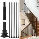 32 Pack Stair Balusters Indoor, 44" x1/2" Iron Balusters for Staircase, Square Straight Stair Spindles Iron Black with Baluster Plate Shoes