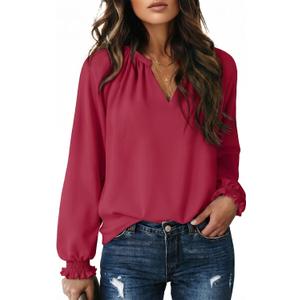 Dokotoo Blouses for Women Dressy Casual Flowy Boho Tops V Neck Long Sleeve Shirts Spring Outfits 2026