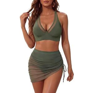 Blooming Jelly Womens Swim Skirt High Waisted Bikini Sets Tummy Control Swimsuits Mesh Sarong Wraps Bathing Suits, Size XL