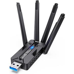 USB WiFi Adapter for PC WiFi Adapter 1800Mbps Max Speed 4 High-Gain PC WiFi Antennas Ultra-Long Range Signal Reception Wireless Wifi6 Adapter for Desktops & Laptops PC Dual-Network Card connectivity
