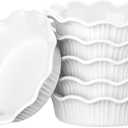 LOVECASA Ceramic Mini Pie Pans Set of 6-5.5 Inch Oven Safe Small Pie Dishes, Nonstick Mini Pot Pie Baking Tins for Chicken Pot Pie, Tarts, Quiches & Desserts, Stackable Ruffled Rims, White