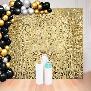 8 x 8 FT Light Gold Shimmer Wall Backdrop for Party Decorations - 64 Pcs Square Sequin Backdrop Panels for Birthday Disco Engagements Graduations Prom Home Decor Party Supplies