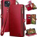 XcaseBar Compatible with iPhone 13 6.1" Wallet case with Zipper Credit Card Holder【RFID Blocking】,Flip Folio Book PU Leather Phone case Shockproof Cover Men Women for Apple 13 case Red
