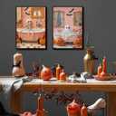 2Pcs Halloween Ghosts Canvas Wall Art Skeletons and ghosts in the bathtub Wall Decor Pictures Vintage pink Fall Pumpkins Posters Prints for Bathroom Gallery Home Decor Unframed