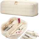 Hot Tools Travel Case with Heat Resistant Mat Pouch, Large Hair Tool Organizer Bag for Curling Iron Flat Iron Hair Dryer Hot Air Brush, Water Resistant Makeup Bag Gift for Women, Beige