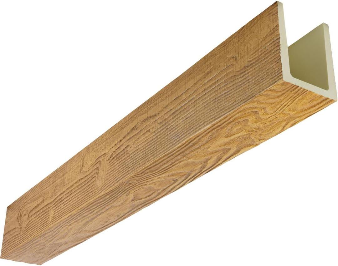 Ekena Millwork 9 1/2"W x 9 1/2"H x 120"L 3-Sided (U-Beam) MENA HeritageTimber Faux Wood Ceiling Beam, Warm Caramel