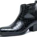 Men's Gradient Patent Leather Print Business Chelsea Boots with Side Zipper, Retro Pointed Toe Low Chunky Heel Non-Slip Formal Short Boots for Business Work Party Ankle Boots Size 8
