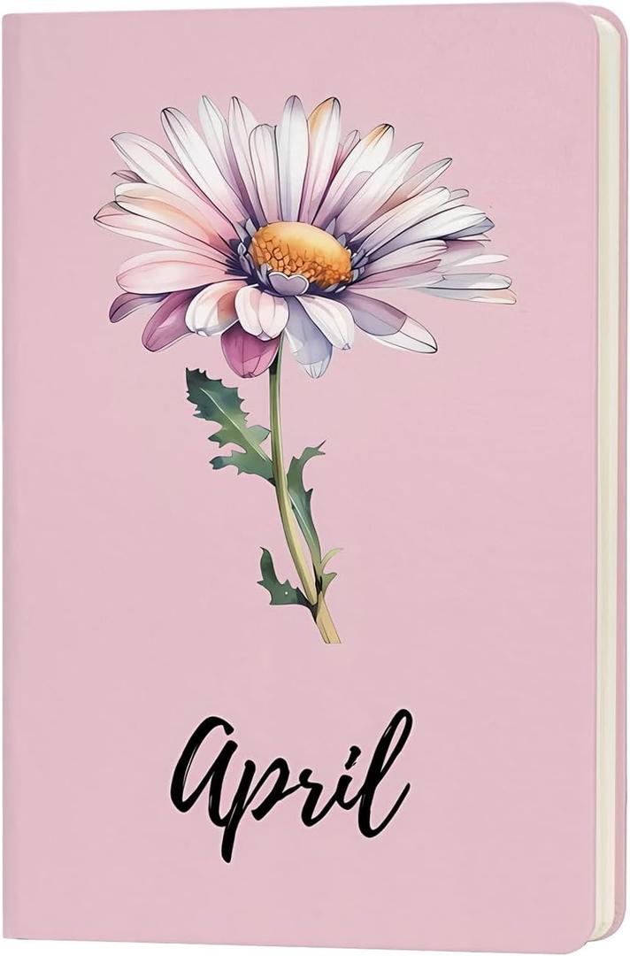 Birth Month Flower Leather Notebook Dainty Birth Flower Gifts for Women Men Birthday Gift Birth Month Mother's Day Gift Flower Lover Gift (April)