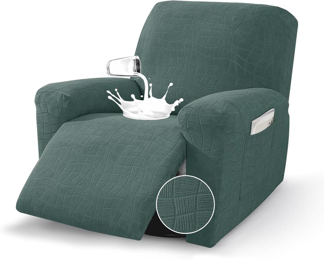 MAXIJIN Waterproof Recliner Chair Covers 3 Pieces Recliner Cover That Stay in Place, Washable Lazy Boy Recliner Slipcovers with Pockets Reclining Protector for Pet, Kids (Recliner, Pea Green)