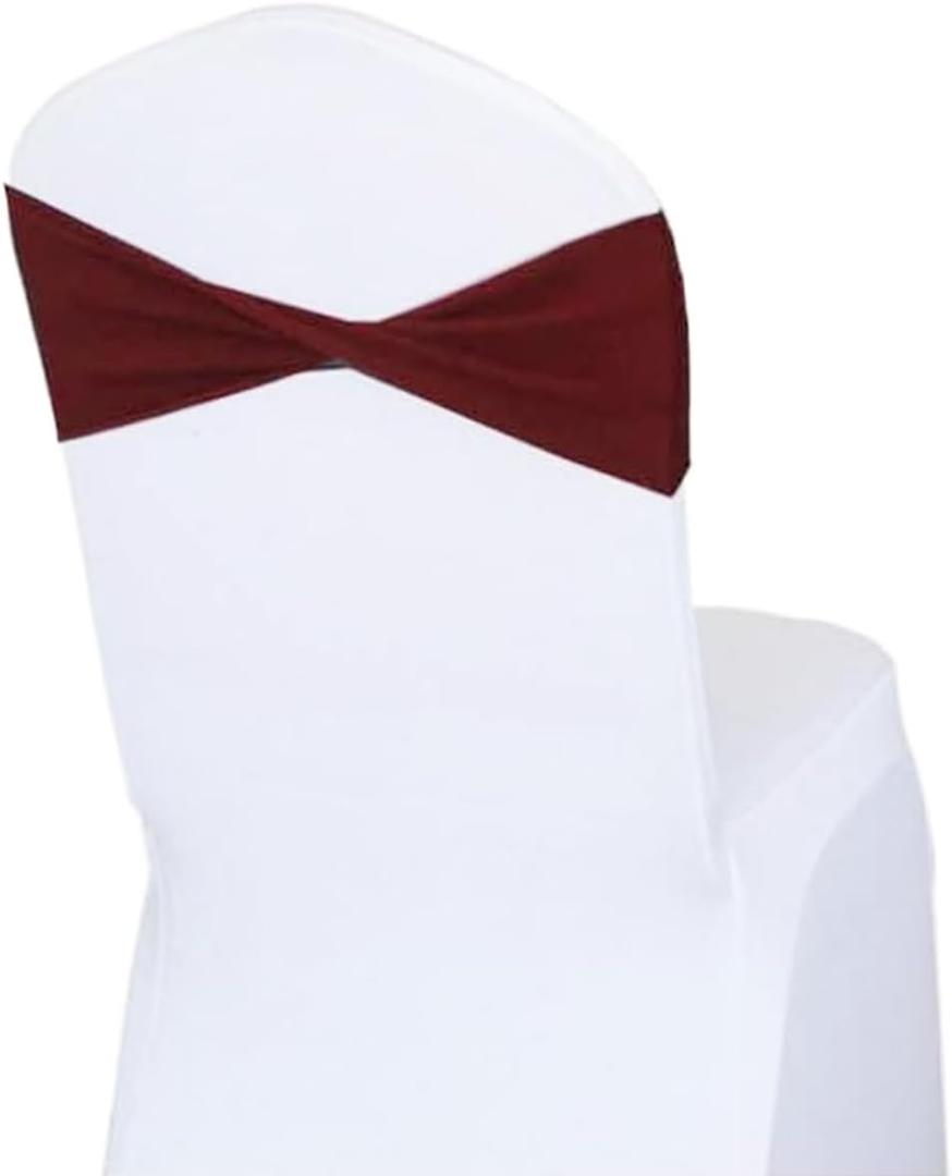 50 Pcs Spandex Stretch Chair Sashes Plain Bow Sash Elastic Chair Bands Without Buckle Chairs Decorations for Wedding Party Banquet Birthday Events Decoration(Burgundy) 50 Pcs Spandex Stretch Chair Sashes Plain Bow Sash Elastic Chair Bands Without Buckle Chairs Decorations for Wedding Party Banquet Birthday Events Decoration(Burgundy)