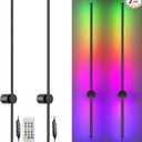 RGB LED Wall Sconces Set of Two with Remote, 15 Color Modes, Dimming, DIY 180° Rotate, Black Plug in Wall Sconces with Warm Light, Dynamic Multicolor Ambience Lights, Plug in Wall Light, 39.4 Inches