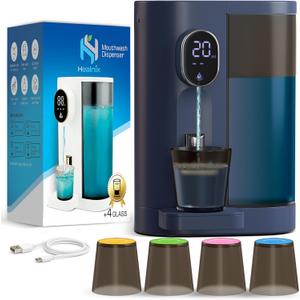 Automatic Mouthwash Dispenser for Bathroom (20.3 oz) - Touchless Smart Mouth Wash Dispenser with 4X Magnetic Cups - Wall-Mounted and Countertop Set for Kids and Adults Bathroom (Navy Blue)