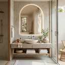 Niccy Arched LED Lighted Bathroom Mirror, 40x30 Inch Backlit Vanity Bathroom Mirror with Lights Brushed Gold Framed Wall Mounted Mirrors with 3 Color Shatterproof Arch Smart Fog Free Mirror