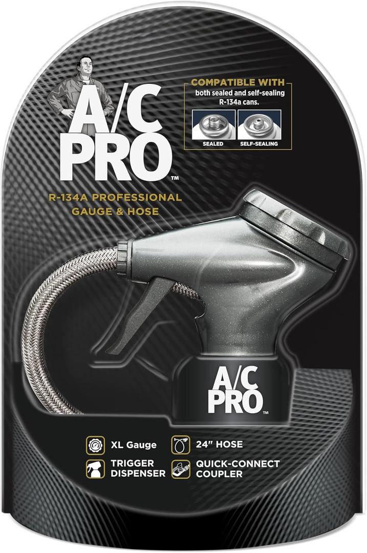 InterDynamics Car Air Conditioner Gauge and Hose by InterDynamics, A/C Pro Air Conditioner Recharge Gauge and Dispenser for Cars, Trucks, 24 In Hose