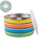 Elk and Friends Stainless Steel Divided Plates with Normal Sleeve for Babies & Toddlers | Lids Included Dinner & Snack Plates | 4 Pack