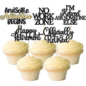 Gyufise 30Pcs Happy Retirement Cupcake Toppers Officially Retired No Work Zone Adventure Begins Cupcake Picks for Retirement Theme Farewell Birthday Party Cake Decorations Supplies Black
