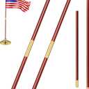 Landical 2 Pcs Indoor or Parade Flagpole Solid Wooden Flag Pole Brass Screw Joint Indoor Flag Pole, Brown and Gold (7 ft)