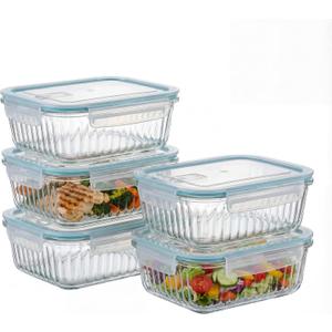 WOVOW 5Packs, 36 Oz Glass Meal Prep Containers with Snap Locking Lids Glass Food Containers,Airtight Lunch Container,Microwave, Oven, Freezer and Dishwasher
