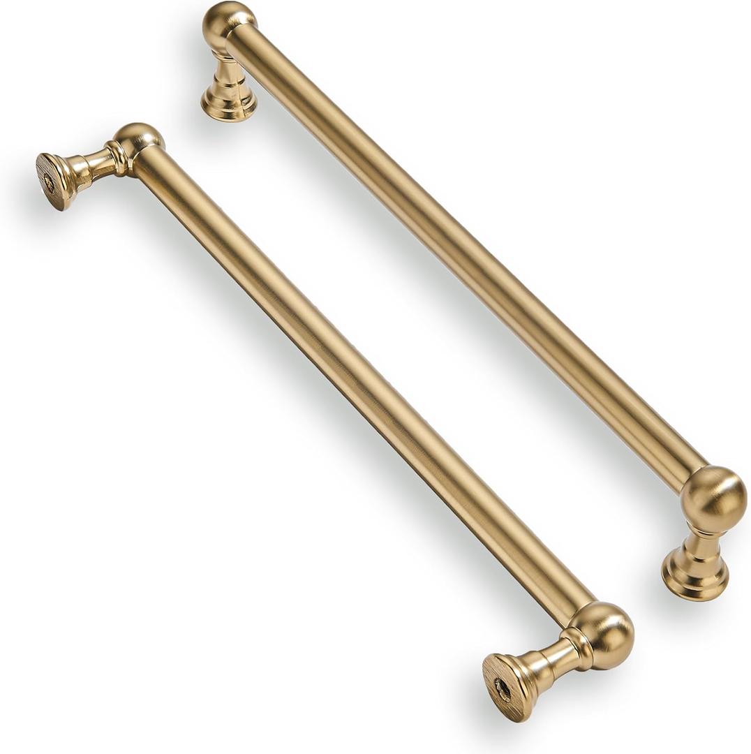 khtumeware 2 Pack 12 Inch Hole Center Brushed Brass Cabinet Pulls Heavy Duty Solid Warm Brass Cabinet Handles cabinets Dressers Kitchens Handles Bathroom cabinets