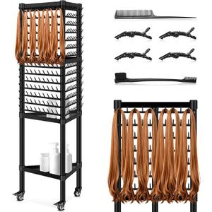 GADFISH Braiding Hair Rack Standing Hair Extension Holder Hanger, 420 Pegs 3-side Rack for Braiding Separator Display Stand (Black)