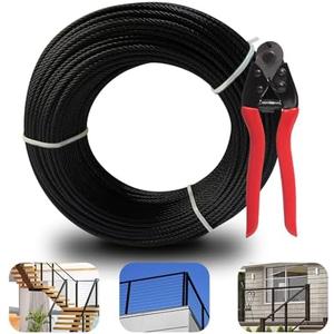 Tongmo 1/ 8" Black Cable Railing Wire, 300ft Stainless Steel Cable Wire Rope, Cable Railing Hardware for Handrail, Deck, Porch, Stairs, Flexible and Rustproof with 7 x 7 Strands Construction