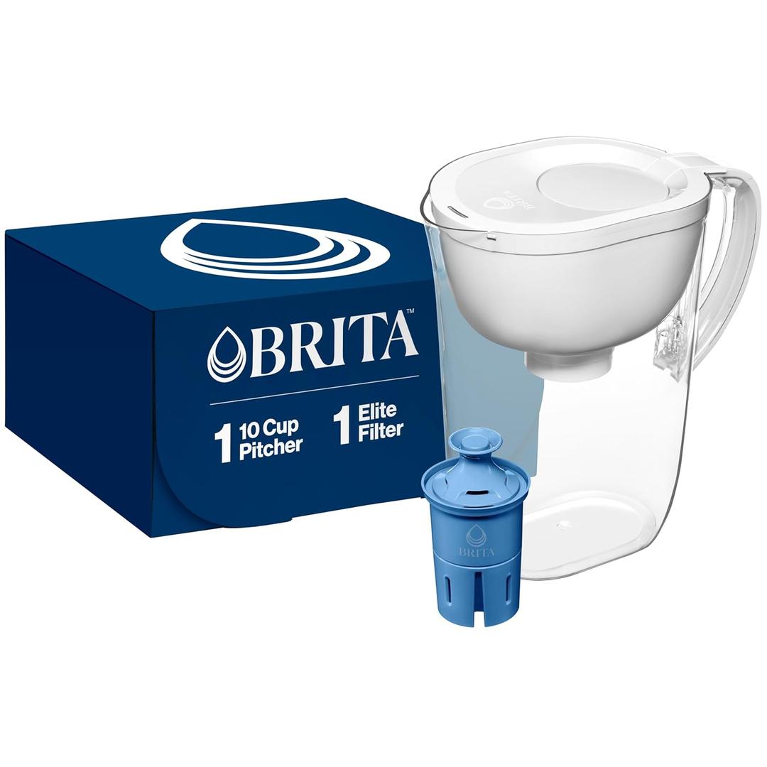 Brita Water Pitcher, Everyday Elite Filter, Removes 99% of Lead, 10-Cup Capacity, White
