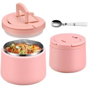 14oz Insulated Vacuum Food Jar with Buckle Lid,Soup Thermo for Hot Food Kids,Wide Mouth Leakproof Stainless Steel Lunch Container with Spoon-Pink : Home & Kitchen