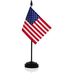 ANLEY American Deluxe Desk Flag Set - 6 x 4 inch Miniature US National Desktop Flag with 12" Solid Pole - Vivid Color and Fade Resistant - Black Base and Spear Top