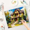 House Landscape Paint by Numbers Kit for Adults - DIY Victorian Garden Home Painting on Canvas, Acrylic Paint Set, Suitable for Beginners, Art for Home Decoration or Gifts(16X20IN Framed)