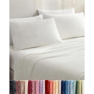 Fleece Sheets Full Size Set - 4-Piece Velvet Flannel Sheet Set - Super Soft Fleece Bedding - 1 Flat & 1 Fitted and 2 Pillowcases - Cozy Warm, Comfy & Plush - Deep Pockets, Fuzzy & Anti-Static - Ivory