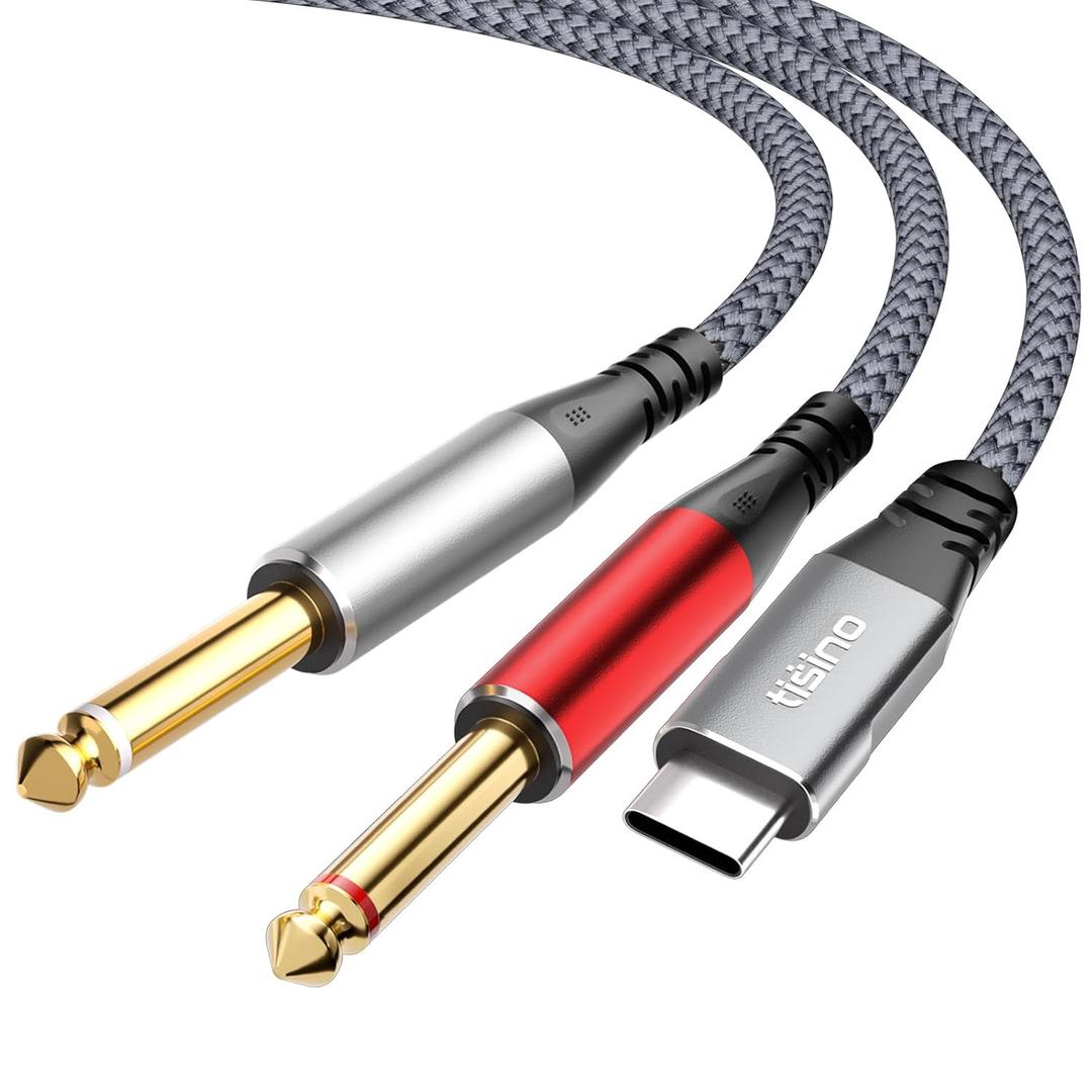Tisino USB C to 1/4 inch Audio Cable, USB C to Dual TS Mono Cable, 6.35mm TS to Type C Y-Splitter Audio Cable for Smartphone, Tablet, Laptop Link to Amplifier, Mixing Console, Speaker - 6.6 Feet
