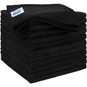 HOMEXCEL Microfiber Cleaning Cloths 12 Pack, Premium 16 x 16 inch Microfiber Towel for Cars, Ultra Absorbent Car Washing Cloth, Lint Free Streak Free Wash Cloths for Car, Kitchen, and Window, Black