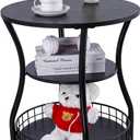 Round Side Table, 3-Tier Accent End Table with Storage Shelf, Corner Sofa Beside Table for Small Spaces,Nightstand with Metal Frame for Living Room, Bedroom (Black)