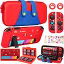 8in1 Maro Switch Case for Nintendo Switch Carrying Cases & Storage Accessories Bundle Kit, Thumb Grips Button Caps+Game Card Holder+Dockable Cover Skin+Sticker for Switch Travel Pouch Bag (1-Red Blue Maro)