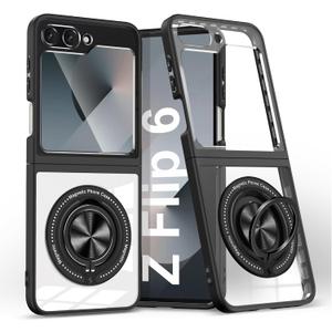 Aukvite Z Flip 6 Case for Samsung Galaxy Z Flip 6, Magnetic Flip Case for Galaxy Z Flip 6, Full Body Protective Cover Case with 360Ring Kickstand Compatible with MagSafe Wireless Charging Black