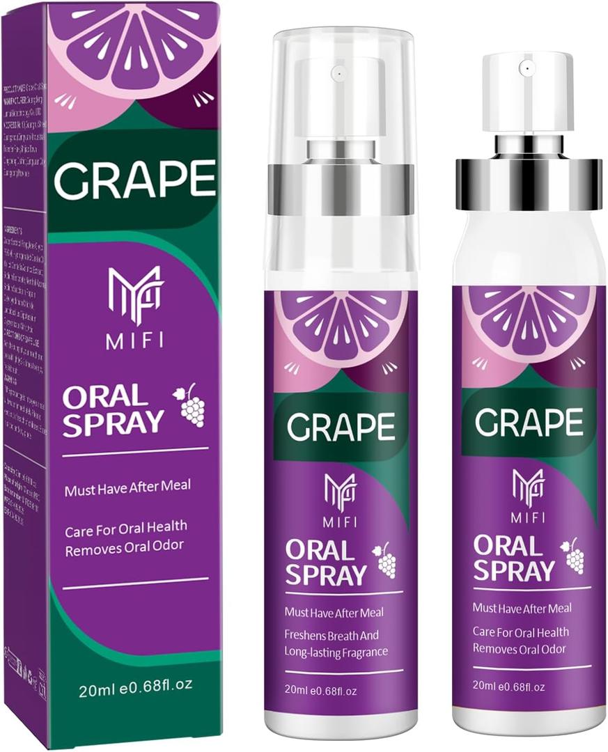 PEGO Oral Spray for Adult,Oral Freshness Spray,Fruit-Flavored,Sugar-Free,Dry Mouth Spray,Dry Mouth Relief,Removes Oral Odor,Fights Bad Breath,Oral Care Spray(Grape Flavor*2Pack)