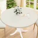 Smiry Round Picnic Tablecloth, Waterproof Elastic Fitted Table Covers for 36" - 44" Tables, Wipeable Flannel Backed Vinyl Tablecloths for Camping, Indoor, Outdoor, Ivory