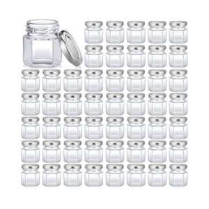 Nuogo 100 Pack 1.5oz Mini Hexagon Glass Jars Bulk for Wedding Small Honey Jars with Lids for Spice Canning Mason Gifts Candy Honey Wedding Party Favors DIY Crafts(Silver)