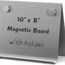 Magnetic Bulletin Board with Stand – Small Dry Erase Memo Board – Tabletop Metal Easel for Magnet Display – 10x8 Inches + 2 Magnets