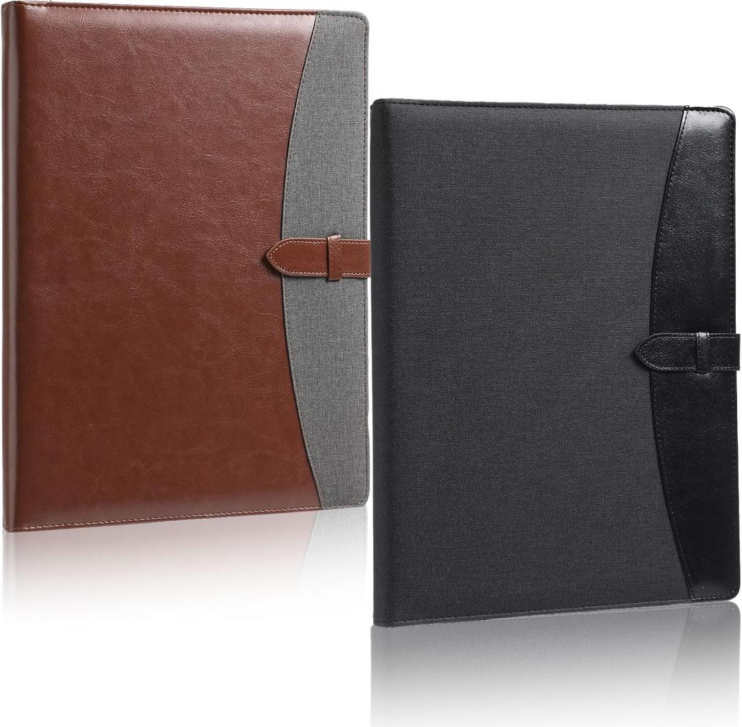 Eersida 2 Pcs Padfolio Portfolio Folder 3 Ring Binder Business Portfolio Folder Leather Padfolio with Refillable Lined Notepad Interview/Conference Document Organizer for Women/Men (Black, Brown)