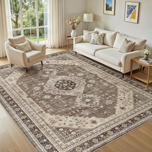 Washable 6x9 Area Rugs for Living Room: Soft Vintage Brown Rug