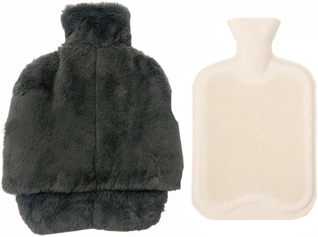 Hot Water Bottle with Foot Warmer Pad, Gray Rubber Foot Covering, Therapeutic Heat Pack (Gray)