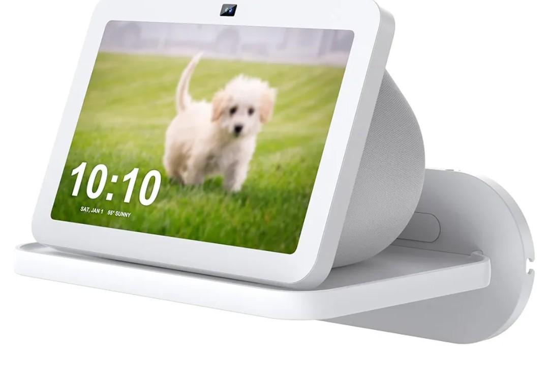 PlusAcc Wall Mount for Echo Show 8 - Cable Management Holder Stand for Show 8 (3rd & 2nd & 1st Gen) & Other Speaker Less Than 15 lbs, Space Saving Accessories Bracket Shelf (White)