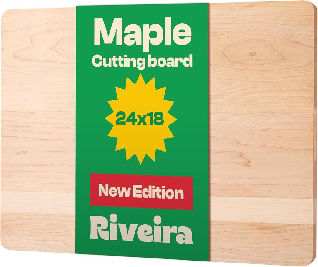Riveira Maple Wood Cutting Board  Gourmet Maple Grandeur: 24 x 18 Wooden Cutting Board  Natural Wooden Cutting Boards For Kitchen Decorative  Innovative Juice Grooves Maple Wooden Chopping Board