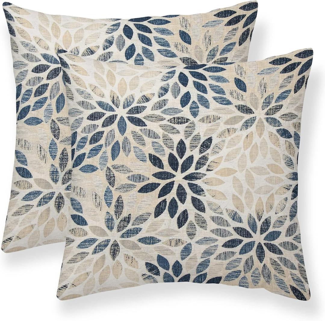 Dahlia Pillow Covers 24x24 Inch Set of 2 Summer Rust Geometric Flower Outdoor Decorative Throw Pillows Farmhouse Navy Blue Pillow Case Linen Square Cushion Cover for Home Sofa Bedroom Living Room